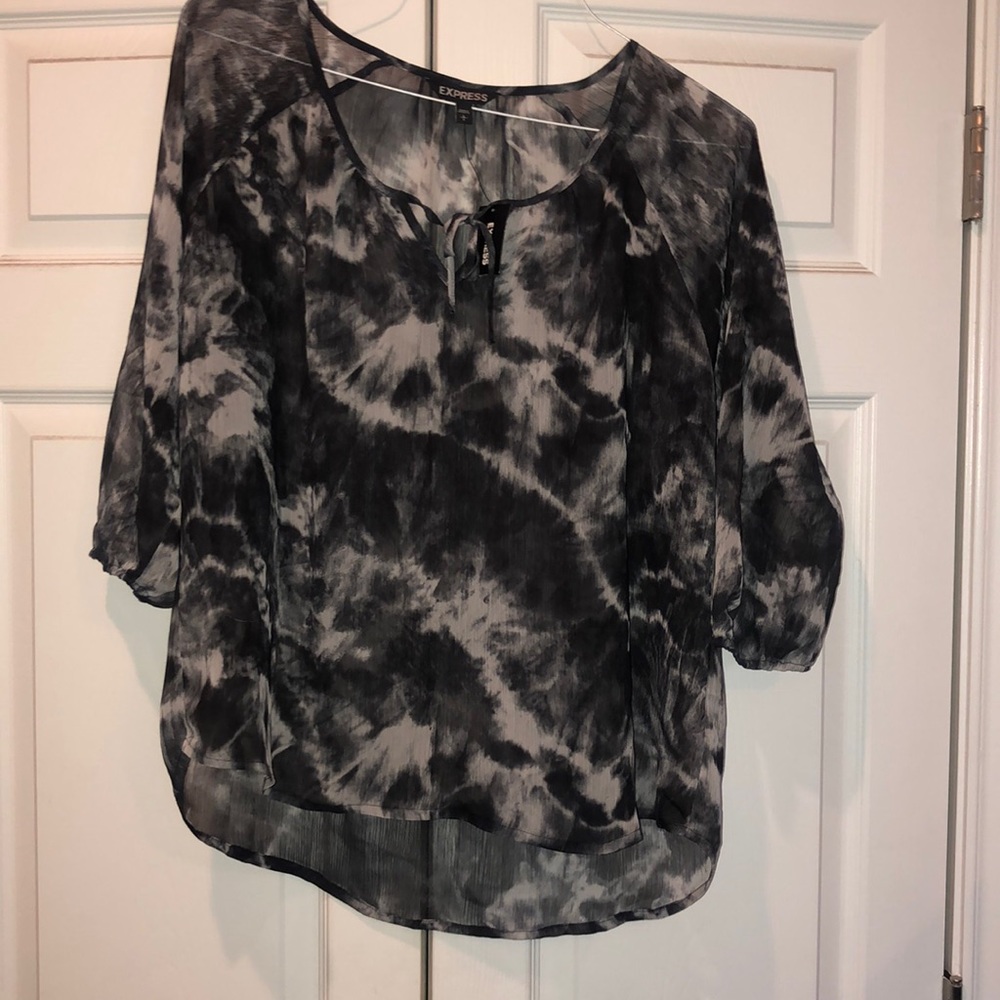 Express black and gray sheer blouse